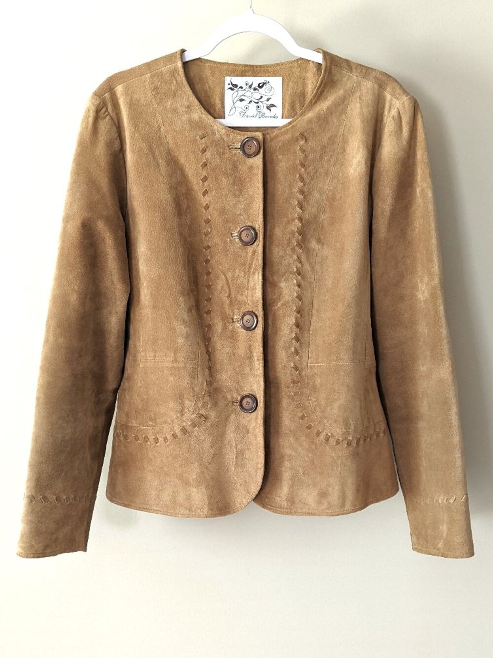 Vintage 2000s tan genuine suede leather jacket boho hippie western style